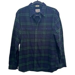 J Crew Flannel Button Up Shirt Men Medium Classic Fit Navy Green Plaid